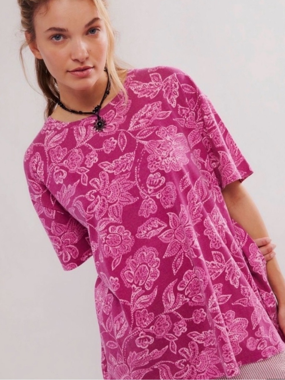 Free People We The Free Printed Nina Tee Size Large Pink RT $48